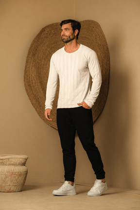 Camiseta Masculina Manga Longa Tricô Listrado
