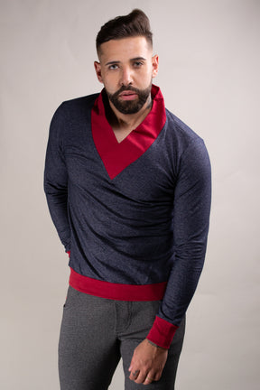 Suéter Masculino em Moletinho Mescla Cinza Gola V