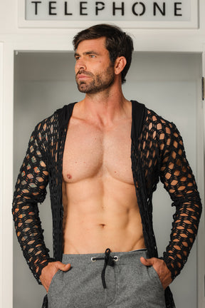 Cardigan Masculino em Arrastão Aberto