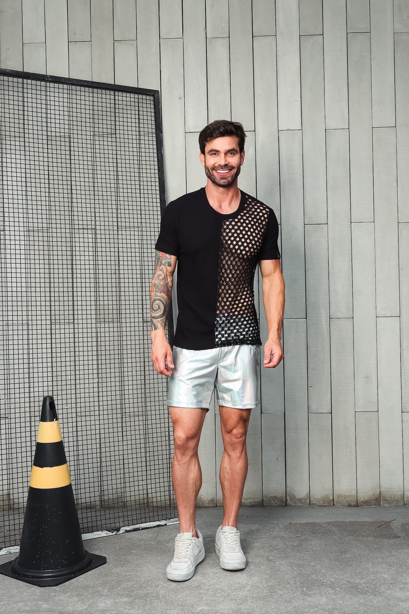 Camiseta em Viscolycra Metade Arrastão