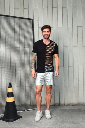 Camiseta em Viscolycra Metade Arrastão