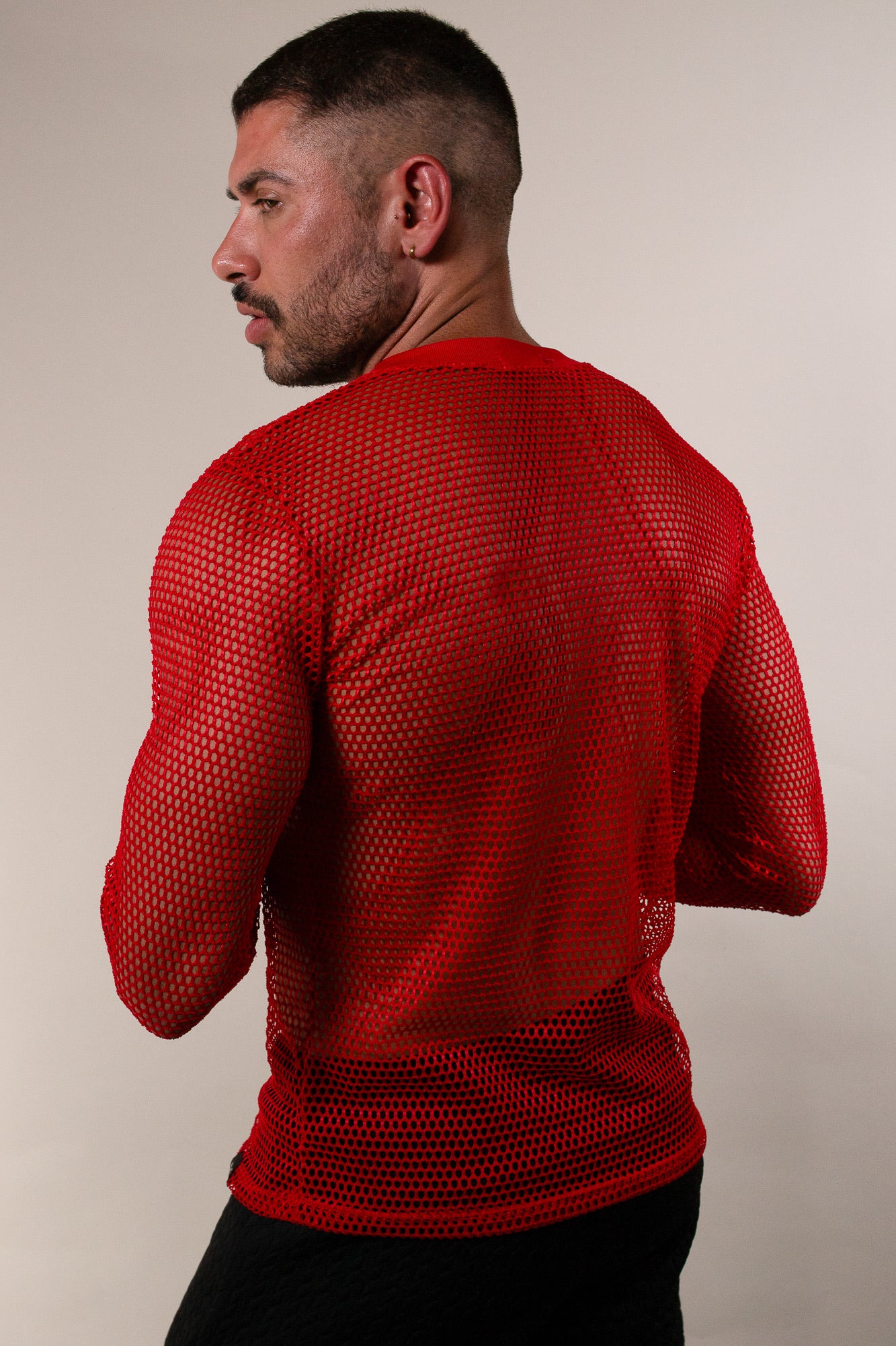 Camiseta Masculina Manga Longa em Arrastão Vermelho