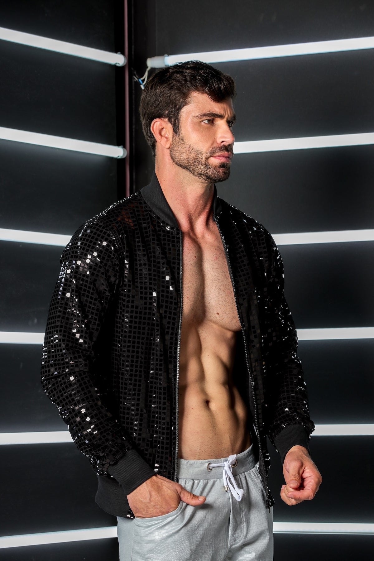 Jaqueta Masculina em Paetê Malha Texturizado