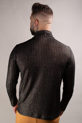 Blusa Masculina Malha Canelada Gola Cacharrel Dourada