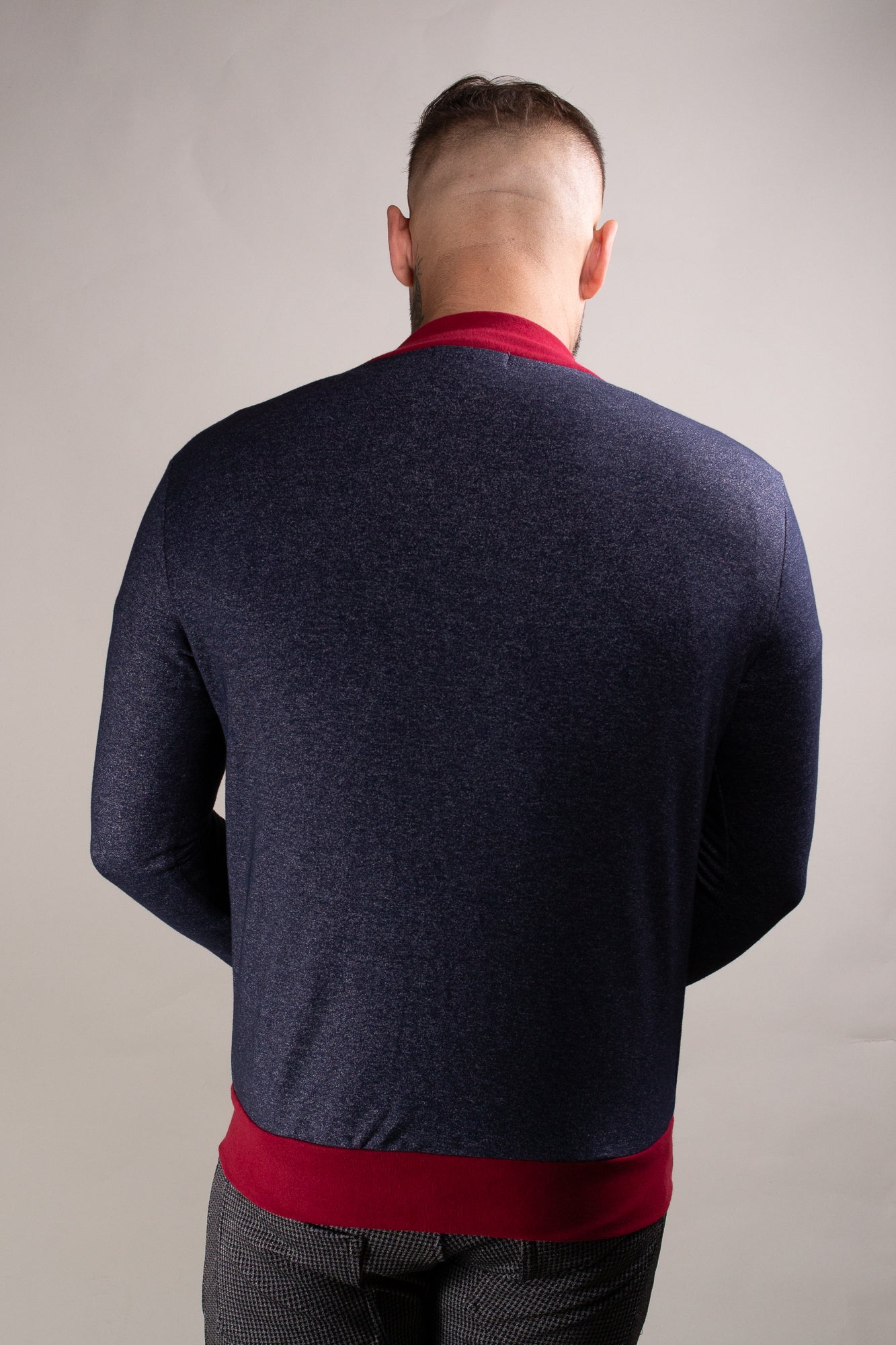 Jaqueta Masculina Moletinho Mescla Azul Detalhe Listra na Manga