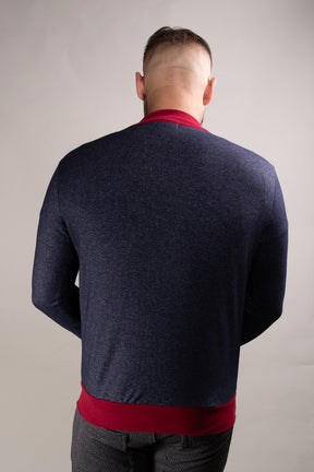 Jaqueta Masculina Moletinho Mescla Azul Detalhe Listra na Manga