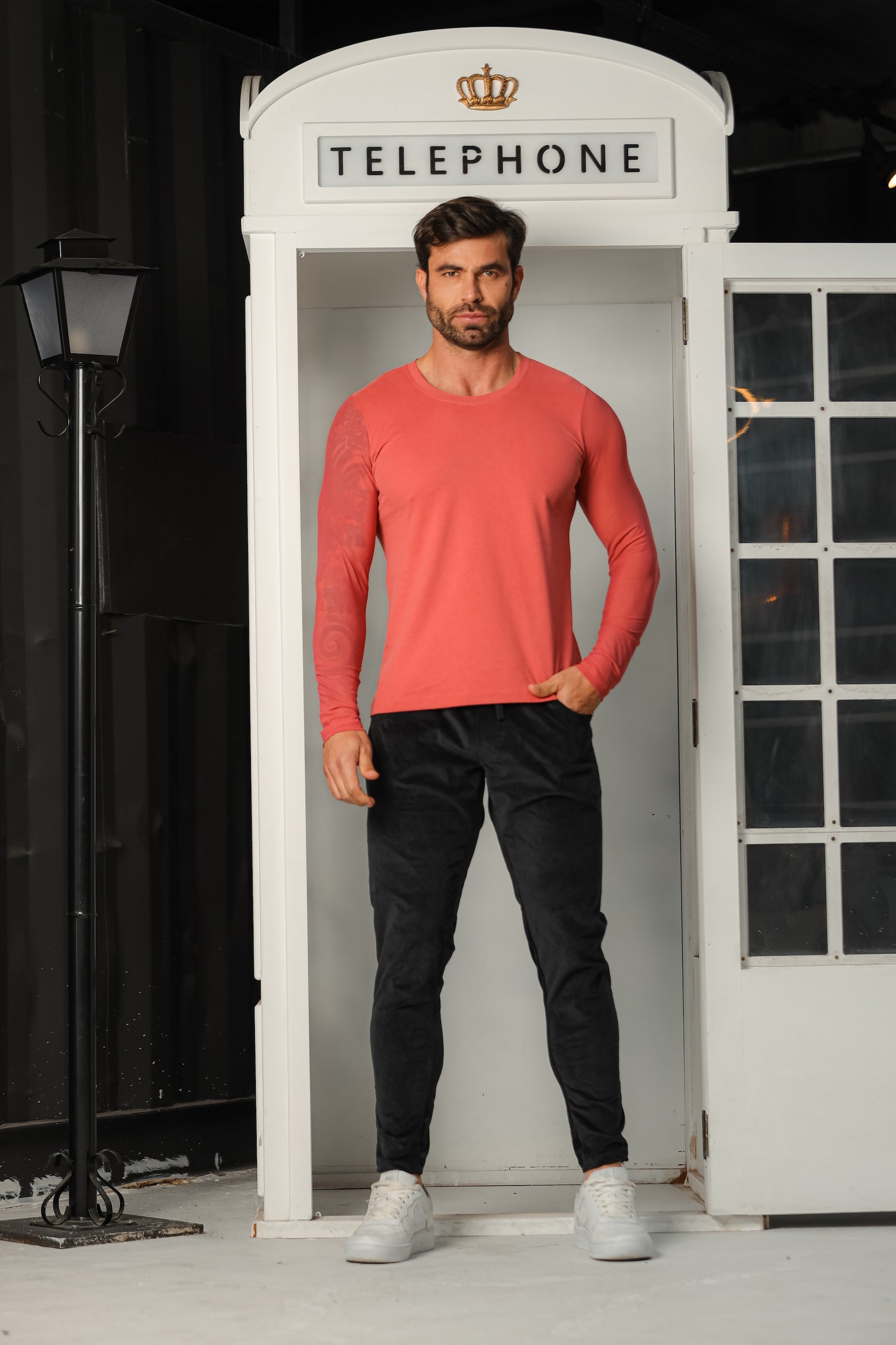 Camiseta Masculina Manga Longa Goiaba com Manga em Tule
