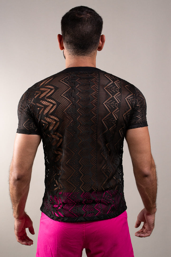 Camiseta Masculina em Renda Preta