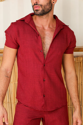 Conjunto Masculino Camisa e Short em Linho Misto