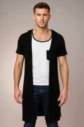 Cardigan Masculino Manga Curta com Capuz