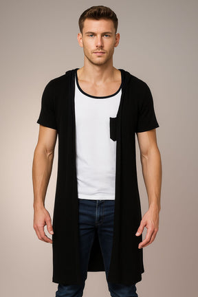 Cardigan Masculino Manga Curta com Capuz