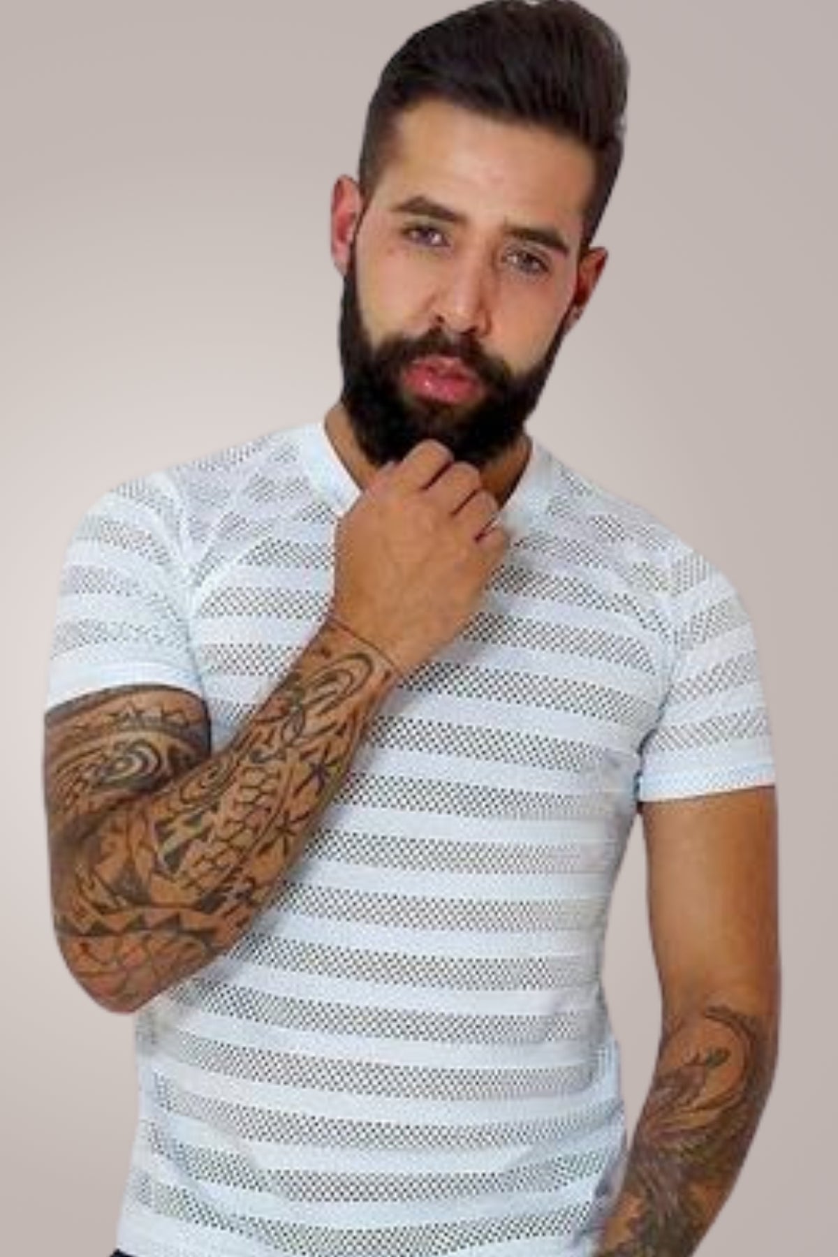 Camiseta Masculina em Malha Laise Listrado