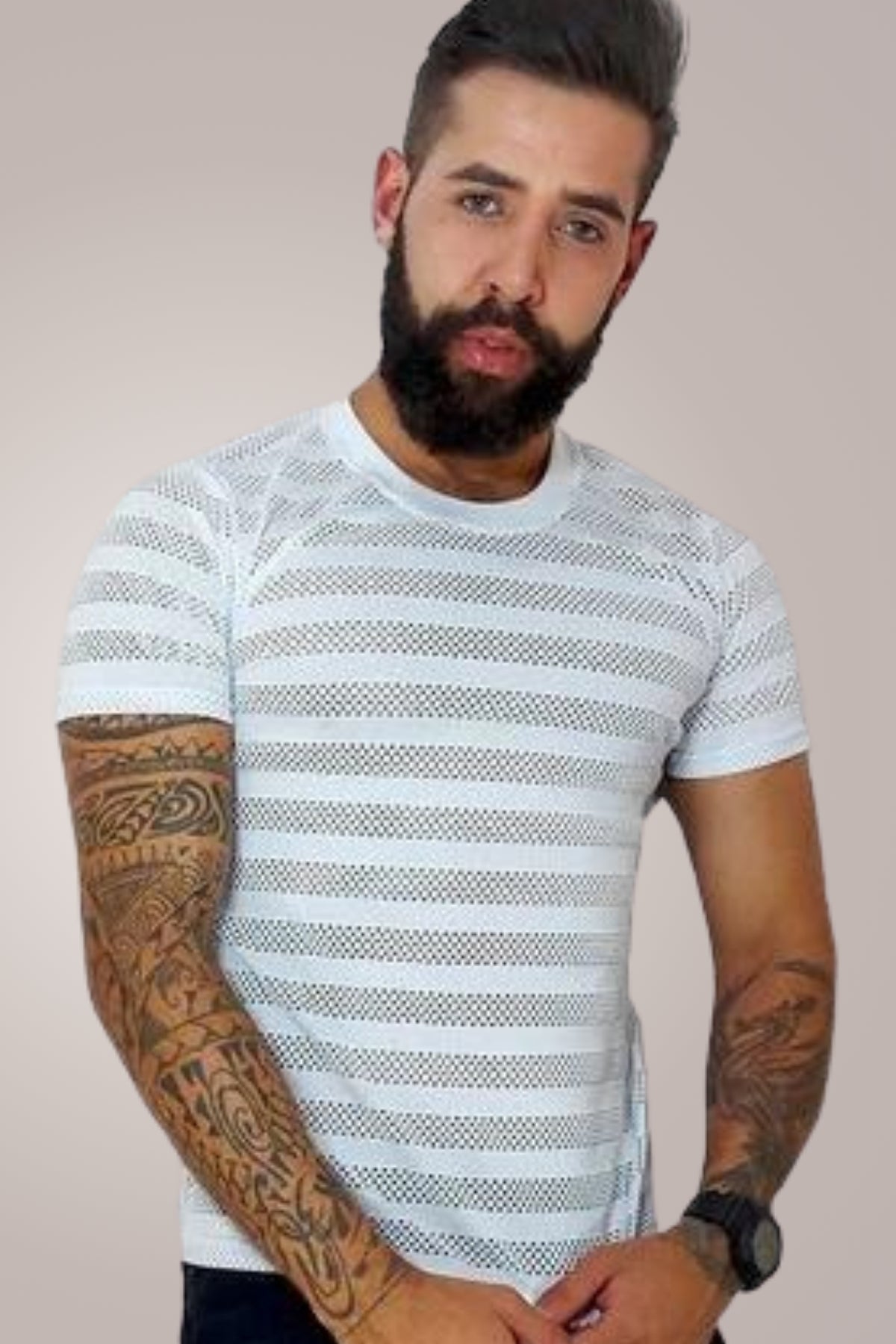 Camiseta Masculina em Malha Laise Listrado