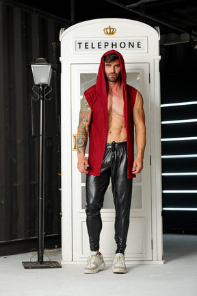 Colete Masculino Long Line Bordô com Capuz