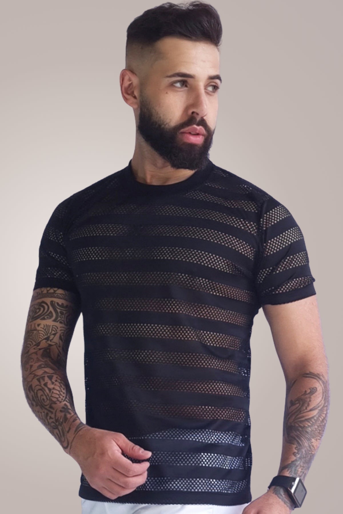 Camiseta Masculina em Malha Laise Listrado