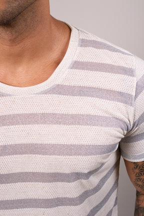 Camiseta Masculina Malha Listrada Prateada
