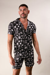 Conjunto Masculino Camisa e Short em  Viscose Estampa Cordel