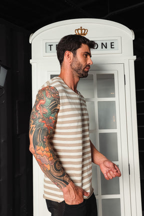 Regata Machão em Tricô Listrado Pastel