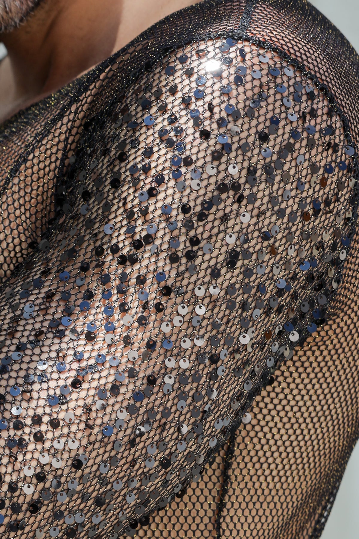 Camiseta Masculina Manga Longa Em Arrastão Com Paetê