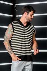 Regata Masculina Machão em Viscolycra Listrada Com Capuz