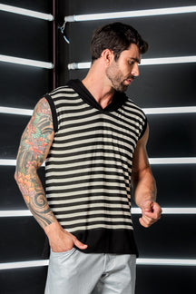 Regata Masculina Machão em Viscolycra Listrada Com Capuz