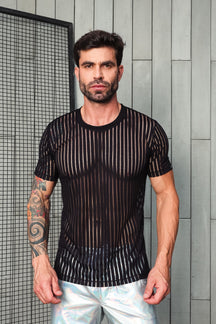 Camiseta em Devorê Listrado