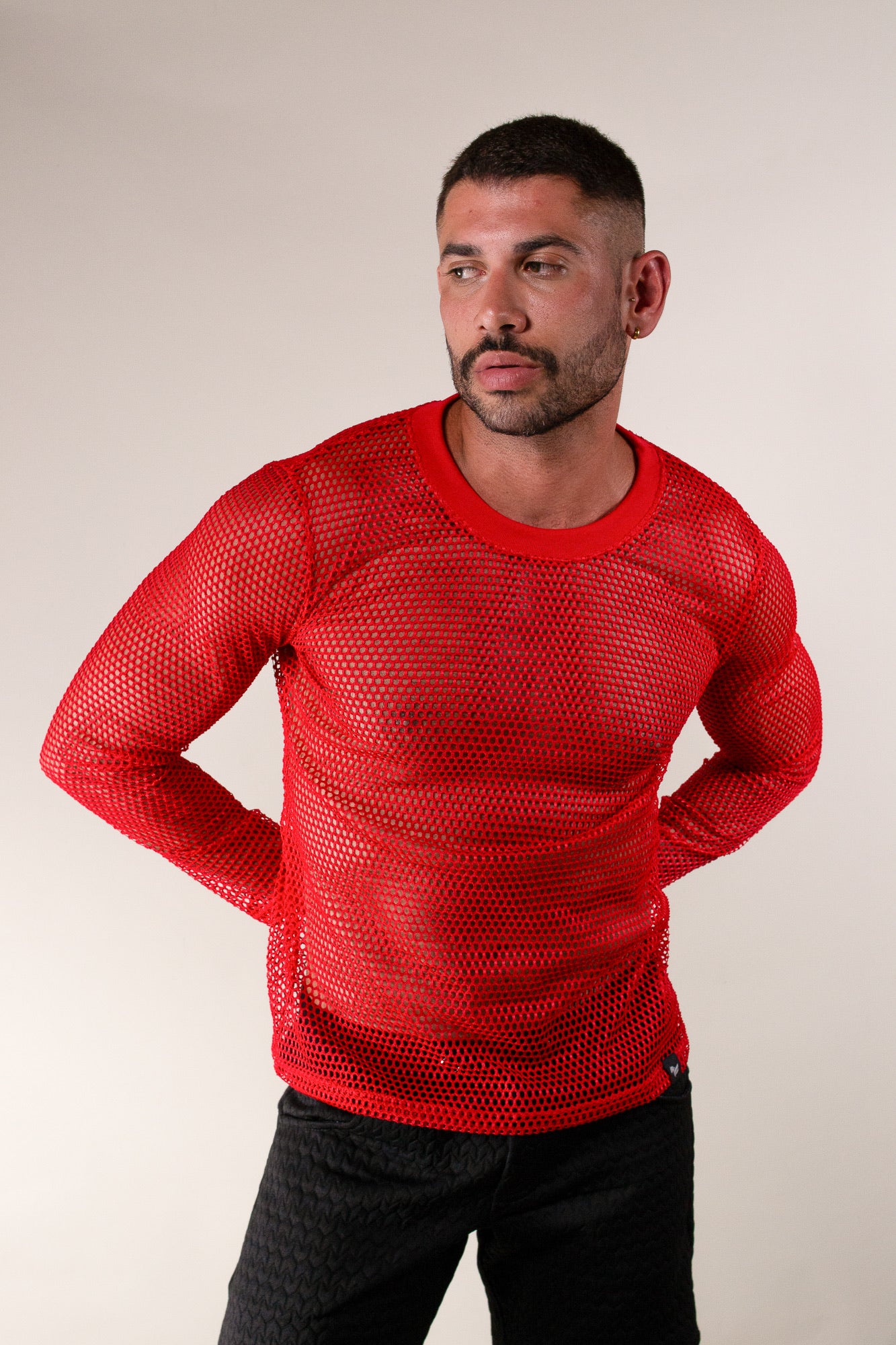 Camiseta Masculina Manga Longa em Arrastão Vermelho