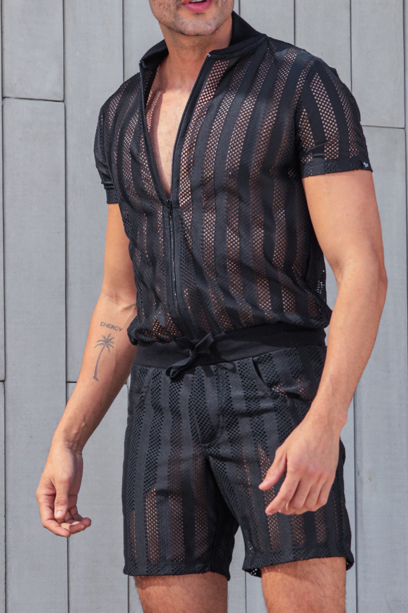 Macaquinho Masculino Transparente Malha Laise Listrado