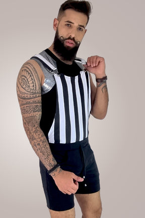 Macaquinho Jardineira Masculino Preto e Branco Listrado