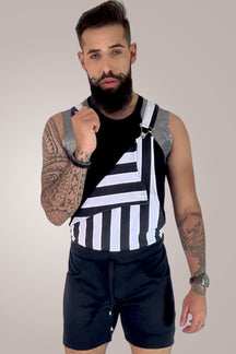 Macaquinho Jardineira Masculino Preto e Branco Listrado