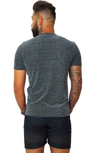 Camiseta Masculina em Malha Lurex Prateado