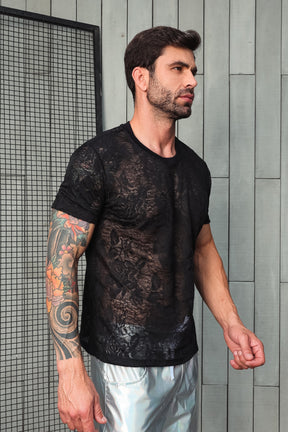 Camiseta em Malha Devore Resinada