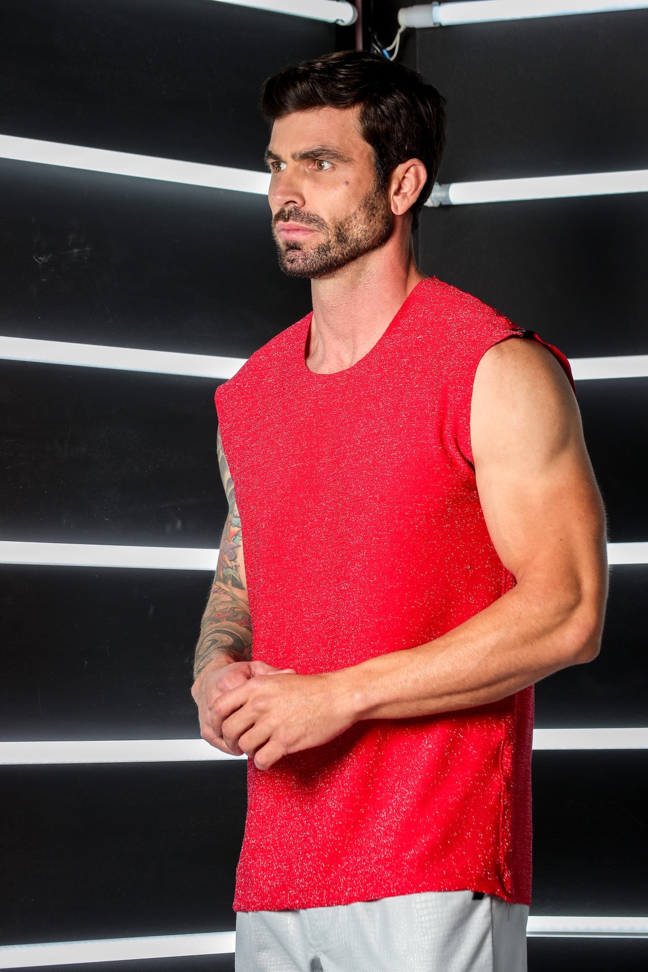 Regata Masculina Machão em Lurex Vermelho