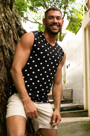 Regata Masculina Machão Estampa Poá Preta