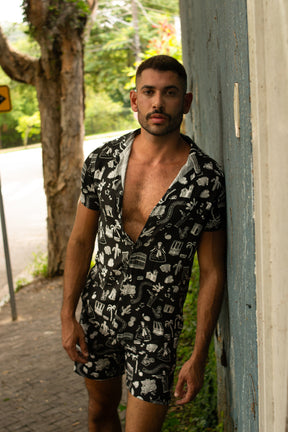 Conjunto Masculino Camisa e Short em  Viscose Estampa Cordel