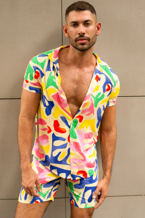 Conjunto Masculino Camisa e Short em Viscose Colorido