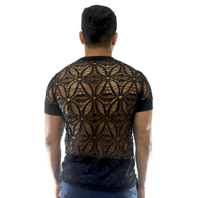 Camiseta Masculina em Arrastão Floral Preto