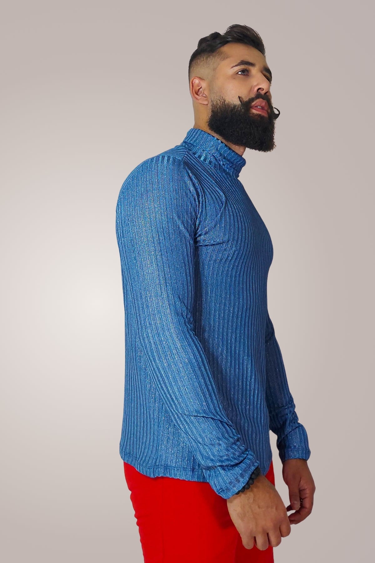 Blusa Masculina Malha Canelada Gola Cacharrel Azul