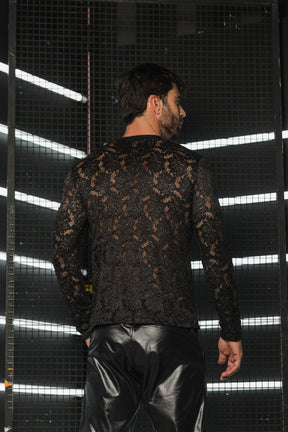 Camiseta Masculina Manga Longa em Renda Glitterizada