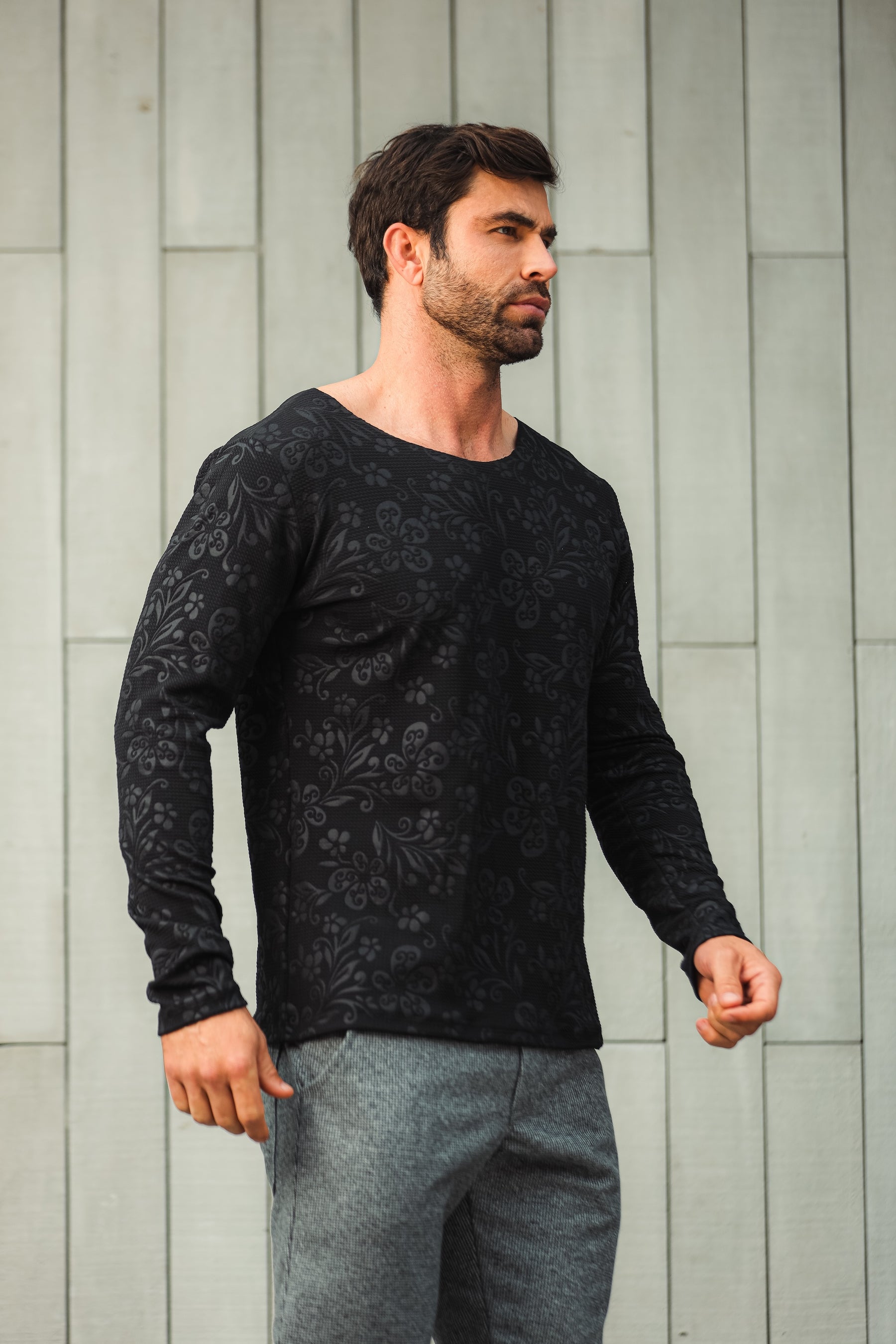 Camiseta Masculina Manga Longa Jacquard