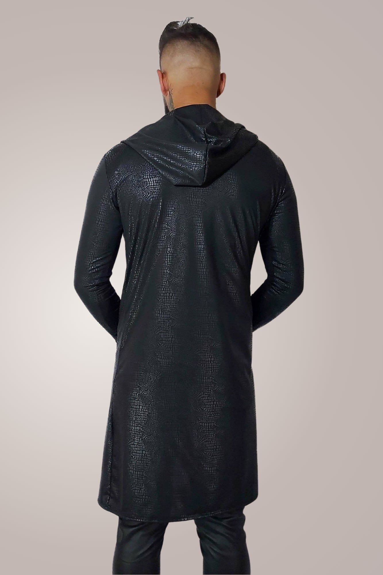 Cardigan Masculino em Cirrê Preto com Capuz