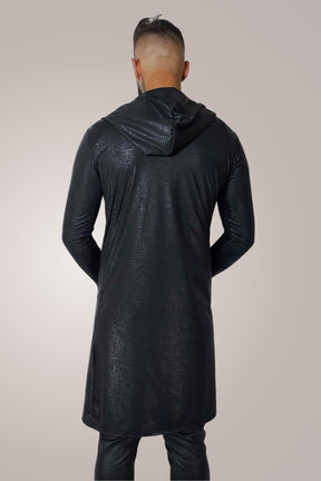 Cardigan Masculino em Cirrê Preto com Capuz