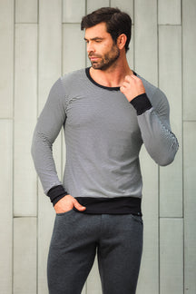 Suéter Masculino Malha Listrada Preto e Branco