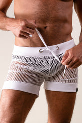 Short Masculino Transparente em Arrastão Branco