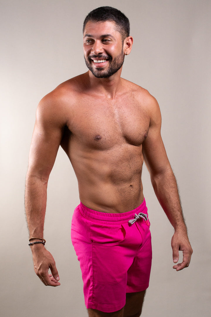 Bermuda Masculina de Linho Rosa