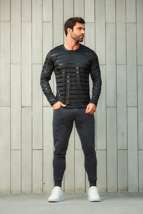 Camiseta Masculina Manga Longa Malha Listra Brilho