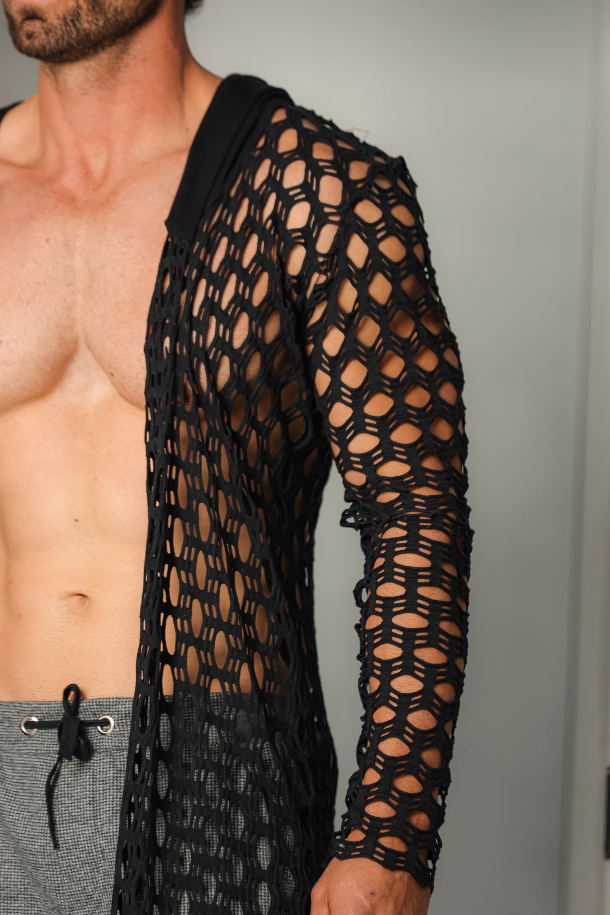 Cardigan Masculino em Arrastão Aberto