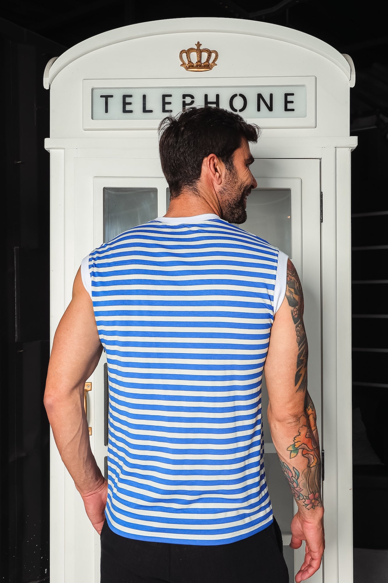 Regata Machão Viscolycra Listras Azul e Branco