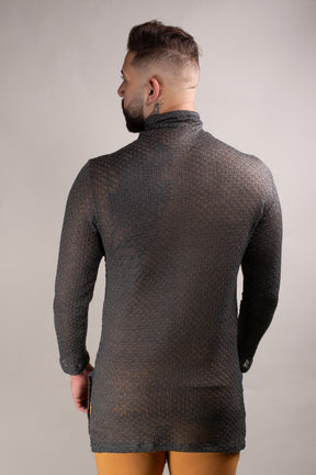 Blusa Masculina Gola Alta Long Line em Malha Tricot