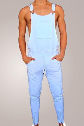 Jardineira Masculina Branca Detalhe de Zíper na Perna